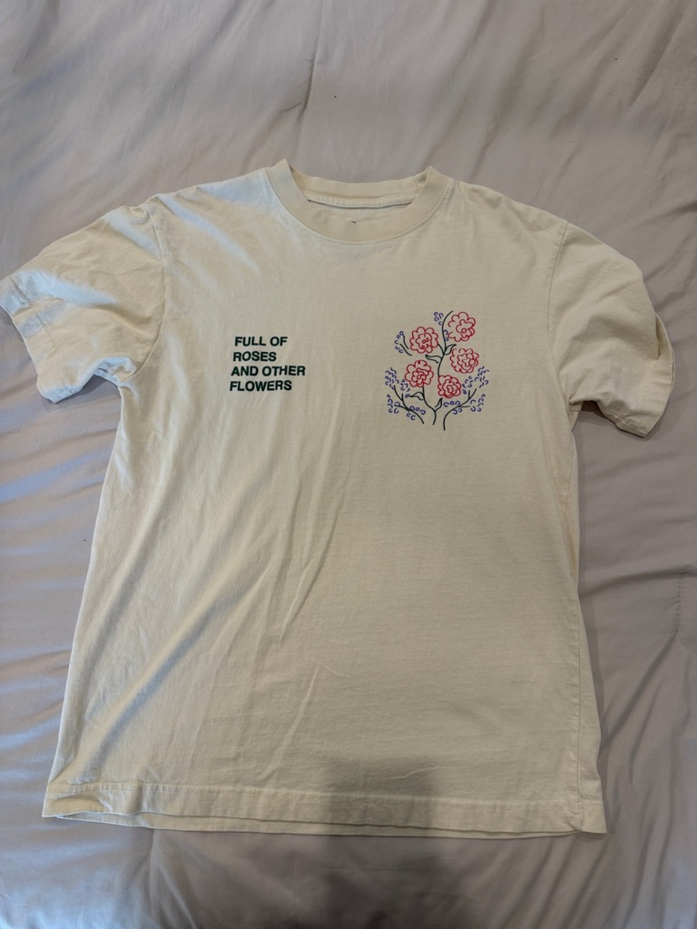 PacSun Cream Short Sleeve Tee with Pink & Blue Floral Graphic